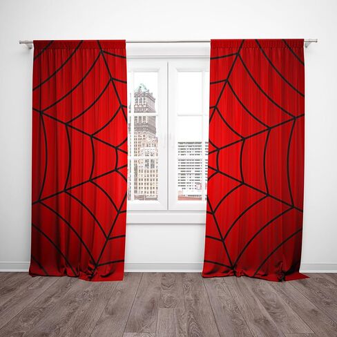 poktulikt 82 × 84 بوصة ستائر نافذة شبكة العنكبوت الأحمر للأطفال، أسود Spiderweb الأطفال غرفة نوم النوافذ الديكور لصبي فتاة طفل الحضانة طفل صغير الستائر 2 لوحة in Saudi Arabia