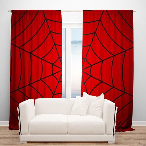 poktulikt 82 × 84 بوصة ستائر نافذة شبكة العنكبوت الأحمر للأطفال، أسود Spiderweb الأطفال غرفة نوم النوافذ الديكور لصبي فتاة طفل الحضانة طفل صغير الستائر 2 لوحة in Saudi Arabia