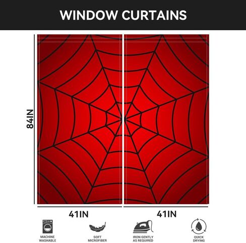 poktulikt 82 × 84 بوصة ستائر نافذة شبكة العنكبوت الأحمر للأطفال، أسود Spiderweb الأطفال غرفة نوم النوافذ الديكور لصبي فتاة طفل الحضانة طفل صغير الستائر 2 لوحة in Saudi Arabia