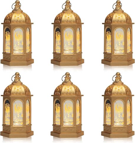 6 قطع زينة فانوس رمضان، مصباح LED صغير لعيد مبارك على شكل قمر رمضان، فانوس شمعة معلق، فانوس ذهبي إسلامي إسلامي لديكور المنزل على سطح الطاولة، لوازم الحفلات الإبداعية in Saudi Arabia