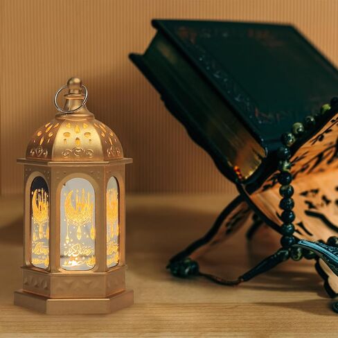 6 قطع زينة فانوس رمضان، مصباح LED صغير لعيد مبارك على شكل قمر رمضان، فانوس شمعة معلق، فانوس ذهبي إسلامي إسلامي لديكور المنزل على سطح الطاولة، لوازم الحفلات الإبداعية in Saudi Arabia