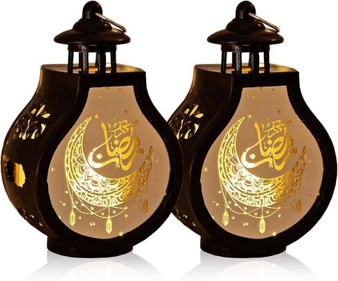 6 قطع زينة فانوس رمضان، مصباح LED صغير لعيد مبارك على شكل قمر رمضان، فانوس شمعة معلق، فانوس ذهبي إسلامي إسلامي لديكور المنزل على سطح الطاولة، لوازم الحفلات الإبداعية in Saudi Arabia
