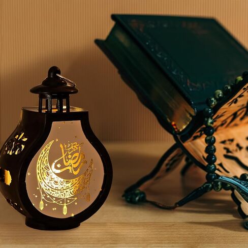 6 قطع زينة فانوس رمضان، مصباح LED صغير لعيد مبارك على شكل قمر رمضان، فانوس شمعة معلق، فانوس ذهبي إسلامي إسلامي لديكور المنزل على سطح الطاولة، لوازم الحفلات الإبداعية in Saudi Arabia
