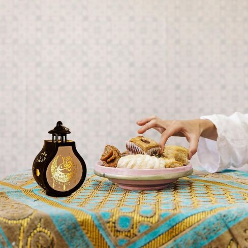 6 قطع زينة فانوس رمضان، مصباح LED صغير لعيد مبارك على شكل قمر رمضان، فانوس شمعة معلق، فانوس ذهبي إسلامي إسلامي لديكور المنزل على سطح الطاولة، لوازم الحفلات الإبداعية in Saudi Arabia