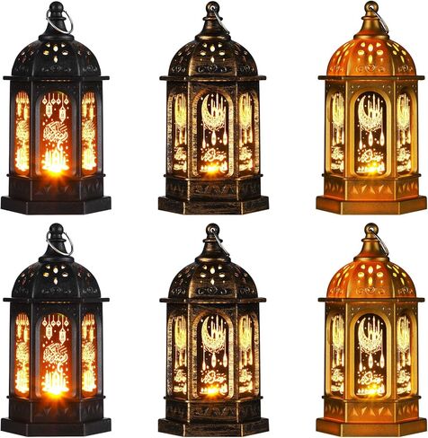 6 قطع من Blulu فانوس رمضان على الطراز المغربي شموع LED مزخرفة عتيقة، فانوس معلق يعمل بالبطارية، ضوء عيد مبارك للمنزل، الفناء، الطاولة، ديكور المهرجانات، ضوء نجمة القمر in Saudi Arabia