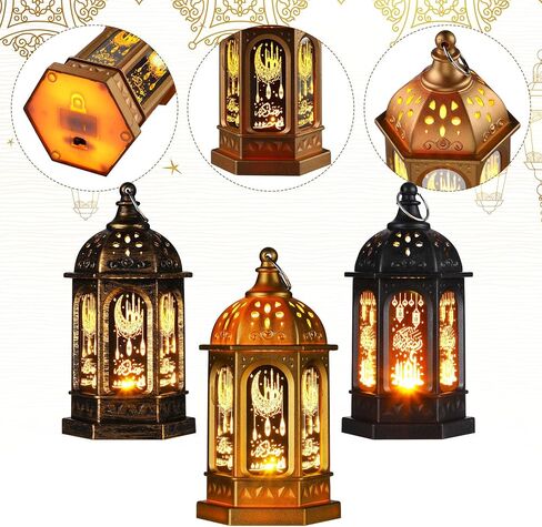 6 قطع من Blulu فانوس رمضان على الطراز المغربي شموع LED مزخرفة عتيقة، فانوس معلق يعمل بالبطارية، ضوء عيد مبارك للمنزل، الفناء، الطاولة، ديكور المهرجانات، ضوء نجمة القمر in Saudi Arabia
