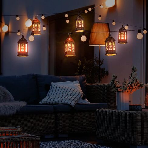 6 قطع من Blulu فانوس رمضان على الطراز المغربي شموع LED مزخرفة عتيقة، فانوس معلق يعمل بالبطارية، ضوء عيد مبارك للمنزل، الفناء، الطاولة، ديكور المهرجانات، ضوء نجمة القمر in Saudi Arabia