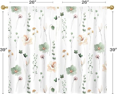 Gibelle Farmhouse Eucalyptus Kitchen Curtains Boho Rustic Floral Botanical Sage Green Leaves Small Short Cafe Curtains for Living Dining Room Bathroom RV Window Drapes Treatment Tier Curtains 26"x39" in Saudi Arabia