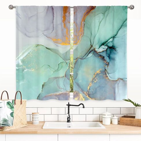 Gibelle Farmhouse Eucalyptus Kitchen Curtains Boho Rustic Floral Botanical Sage Green Leaves Small Short Cafe Curtains for Living Dining Room Bathroom RV Window Drapes Treatment Tier Curtains 26"x39" in Saudi Arabia