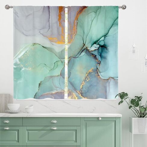 Gibelle Farmhouse Eucalyptus Kitchen Curtains Boho Rustic Floral Botanical Sage Green Leaves Small Short Cafe Curtains for Living Dining Room Bathroom RV Window Drapes Treatment Tier Curtains 26"x39" in Saudi Arabia