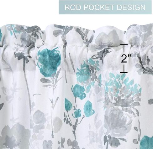 ستائر Haperlare لنوافذ المطبخ، ستائر مقهى مطبوعة بالأزهار، جيب قضيب متعدد الألوان بتصميم زهور ورقية، مجموعة ستائر نصف نافذة للحمام، 27 بوصة × 24 بوصة، أزرق مخضر/رمادي، مجموعة من 2 in Kuwait