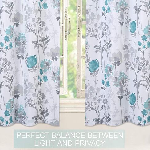 ستائر Haperlare لنوافذ المطبخ، ستائر مقهى مطبوعة بالأزهار، جيب قضيب متعدد الألوان بتصميم زهور ورقية، مجموعة ستائر نصف نافذة للحمام، 27 بوصة × 24 بوصة، أزرق مخضر/رمادي، مجموعة من 2 in Kuwait