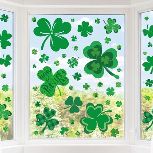 St Patrick’s Day Shamrock Window Clings, 6 Sheets Extra Large Shamrock Window Clings Stickers,Reusable St Patricks Day Decorations for Glass Windows Irish Home Decor in Kuwait