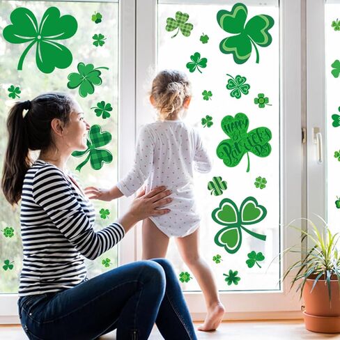 St Patrick’s Day Shamrock Window Clings, 6 Sheets Extra Large Shamrock Window Clings Stickers,Reusable St Patricks Day Decorations for Glass Windows Irish Home Decor in Kuwait