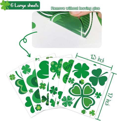 St Patrick’s Day Shamrock Window Clings, 6 Sheets Extra Large Shamrock Window Clings Stickers,Reusable St Patricks Day Decorations for Glass Windows Irish Home Decor in Kuwait