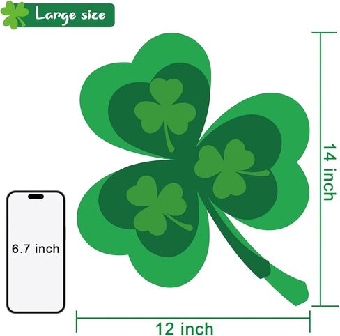 St Patrick’s Day Shamrock Window Clings, 6 Sheets Extra Large Shamrock Window Clings Stickers,Reusable St Patricks Day Decorations for Glass Windows Irish Home Decor in Kuwait