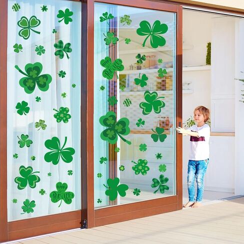 St Patrick’s Day Shamrock Window Clings, 6 Sheets Extra Large Shamrock Window Clings Stickers,Reusable St Patricks Day Decorations for Glass Windows Irish Home Decor in Kuwait