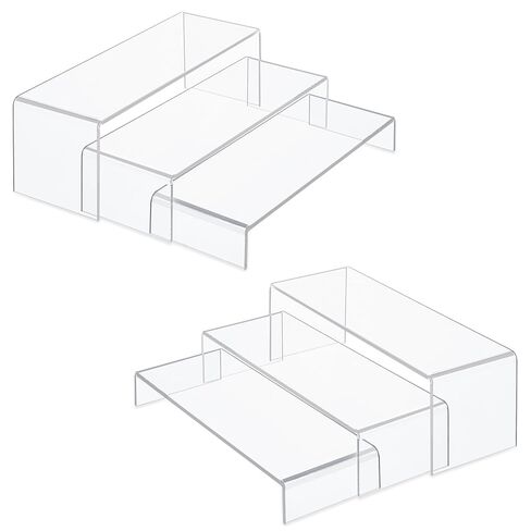 رافعات عرض HBlife 6 قطع (8"، 8.4"، 8.8")، رف عرض مستطيل بعرض 4 بوصات، حامل عرض أكريليك لشخصيات Funko Pop مجوهرات العطور كب كيك، متوسط ​​شفاف in Kuwait