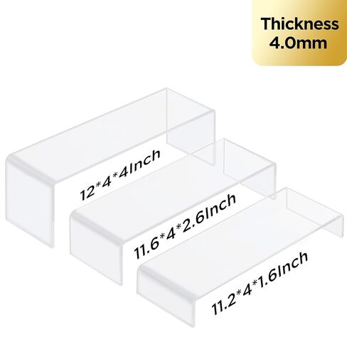 رافعات عرض HBlife 6 قطع (8"، 8.4"، 8.8")، رف عرض مستطيل بعرض 4 بوصات، حامل عرض أكريليك لشخصيات Funko Pop مجوهرات العطور كب كيك، متوسط ​​شفاف in Kuwait