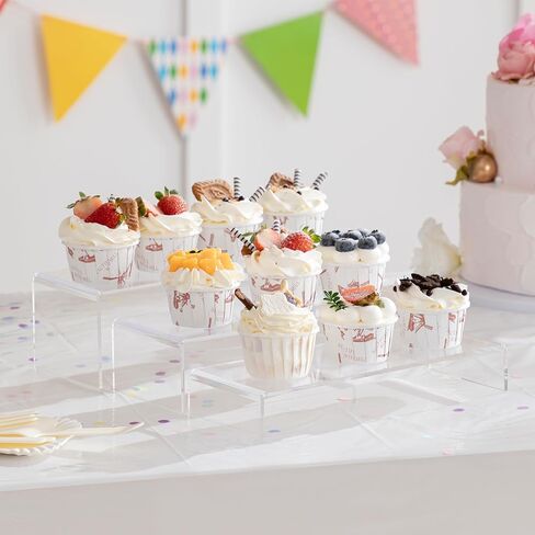 رافعات عرض HBlife 6 قطع (8"، 8.4"، 8.8")، رف عرض مستطيل بعرض 4 بوصات، حامل عرض أكريليك لشخصيات Funko Pop مجوهرات العطور كب كيك، متوسط ​​شفاف in Kuwait