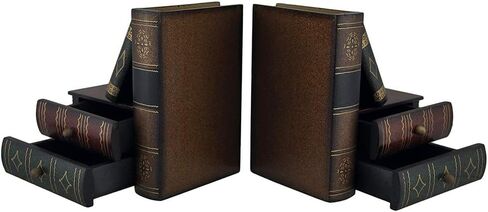 Bellaa Classic Wooden Book Bookends Library Hidden Drawers Vintage Cool Creative Unique Decorative Books Support Shelves Desk Organizer in Saudi Arabia