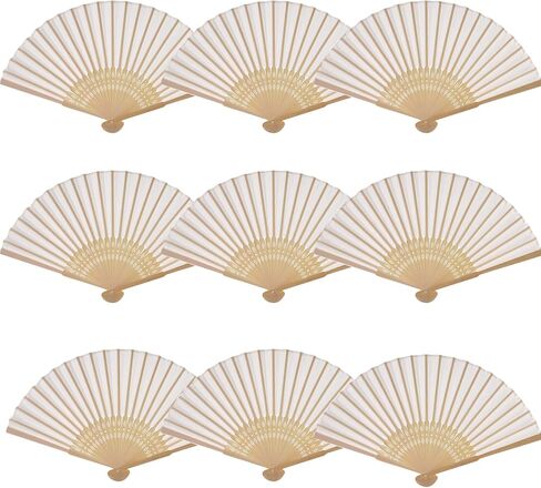 SL crafts 24 قطعة من مروحة اليد الحريرية المقلد الأبيض المصنوعة من الخيزران والمحمولة باليد ومروحة مطوية لحفلات الزفاف والرقص في الكنيسة مع حقائب هدايا (أبيض) in Kuwait