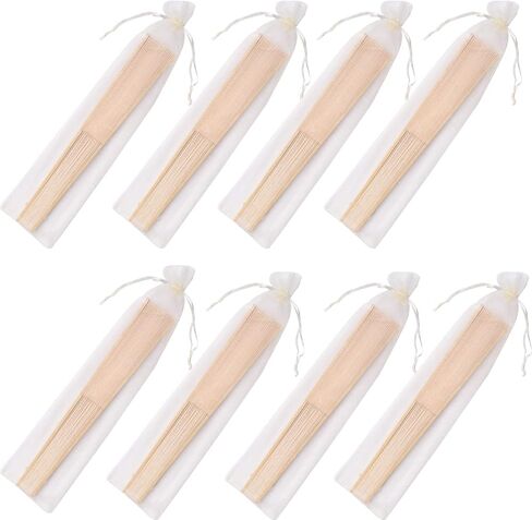 SL crafts 24 قطعة من مروحة اليد الحريرية المقلد الأبيض المصنوعة من الخيزران والمحمولة باليد ومروحة مطوية لحفلات الزفاف والرقص في الكنيسة مع حقائب هدايا (أبيض) in Kuwait