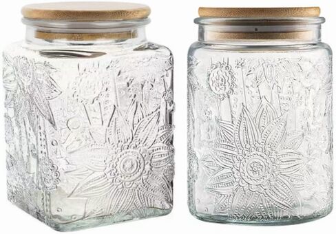 ANSQU 2 Pack Vintage Glass Storage Jar, 23.7 FL OZ Glass Food Storage Containers with Bamboo Lid, Candy Jars with Lids for Kitchen Counter, Pantry, Coffee, Tea, Sugar in Saudi Arabia