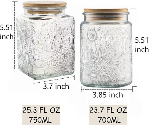ANSQU 2 Pack Vintage Glass Storage Jar, 23.7 FL OZ Glass Food Storage Containers with Bamboo Lid, Candy Jars with Lids for Kitchen Counter, Pantry, Coffee, Tea, Sugar in Saudi Arabia