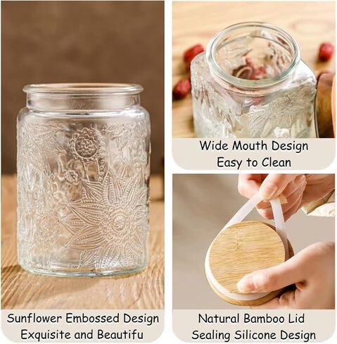 ANSQU 2 Pack Vintage Glass Storage Jar, 23.7 FL OZ Glass Food Storage Containers with Bamboo Lid, Candy Jars with Lids for Kitchen Counter, Pantry, Coffee, Tea, Sugar in Saudi Arabia