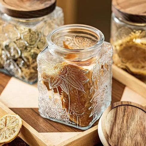 ANSQU 2 Pack Vintage Glass Storage Jar, 23.7 FL OZ Glass Food Storage Containers with Bamboo Lid, Candy Jars with Lids for Kitchen Counter, Pantry, Coffee, Tea, Sugar in Saudi Arabia