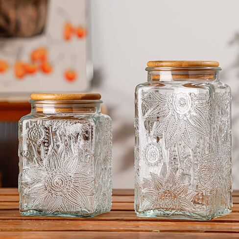 ANSQU 2 Pack Vintage Glass Storage Jar, 23.7 FL OZ Glass Food Storage Containers with Bamboo Lid, Candy Jars with Lids for Kitchen Counter, Pantry, Coffee, Tea, Sugar in Saudi Arabia