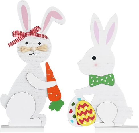 زينة عيد الفصح، DECSPAS 2PCS الخشب الأبيض عيد الفصح الأرنب كتلة مجموعة ديكور عيد الفصح، بيض عيد الفصح عناصر الجزر زينة عيد الفصح في الأماكن المغلقة، زينة عيد الفصح للمنزل، رف، طاولة، رف in Kuwait