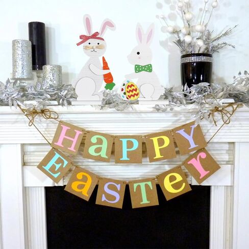 زينة عيد الفصح، DECSPAS 2PCS الخشب الأبيض عيد الفصح الأرنب كتلة مجموعة ديكور عيد الفصح، بيض عيد الفصح عناصر الجزر زينة عيد الفصح في الأماكن المغلقة، زينة عيد الفصح للمنزل، رف، طاولة، رف in Kuwait