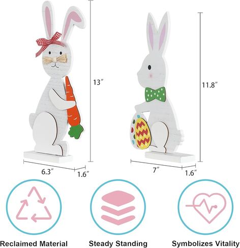 زينة عيد الفصح، DECSPAS 2PCS الخشب الأبيض عيد الفصح الأرنب كتلة مجموعة ديكور عيد الفصح، بيض عيد الفصح عناصر الجزر زينة عيد الفصح في الأماكن المغلقة، زينة عيد الفصح للمنزل، رف، طاولة، رف in Kuwait