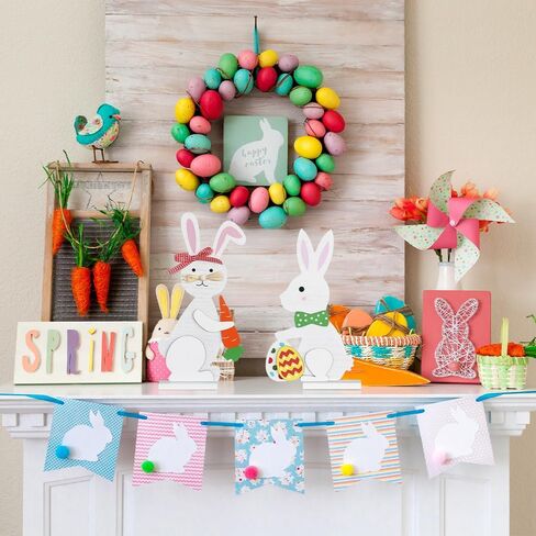 زينة عيد الفصح، DECSPAS 2PCS الخشب الأبيض عيد الفصح الأرنب كتلة مجموعة ديكور عيد الفصح، بيض عيد الفصح عناصر الجزر زينة عيد الفصح في الأماكن المغلقة، زينة عيد الفصح للمنزل، رف، طاولة، رف in Kuwait