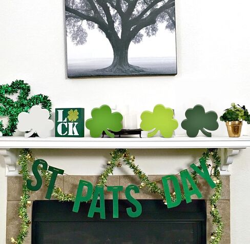 Gift Boutique 4 St Patrick's Day Shamrock زينة طاولة خشبية قطعة مركزية على شكل كتلة البرسيم صينية متدرجة من الأيرلندية وديكور على سطح الطاولة لمستلزمات حفلات القديس باتريك من الخشب المنزلي in Saudi Arabia