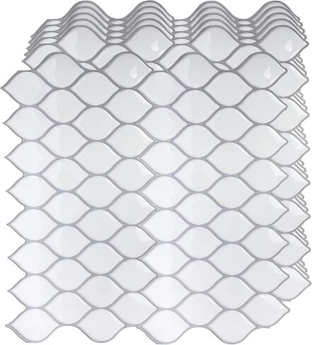 20 Sheets Glossy Peel and Stick Kitchen Backsplash Tile Stickers Self Adhesive Stick on Subway Tile 12" x 6" Bathroom Splashback Water Heat Resistant 3D Wall Tiles Leaf White Stone in Saudi Arabia