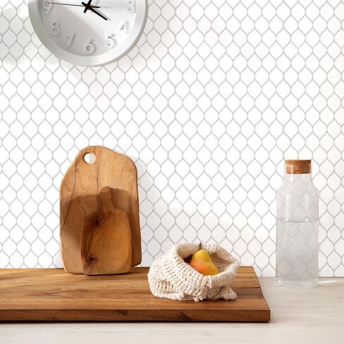 20 Sheets Glossy Peel and Stick Kitchen Backsplash Tile Stickers Self Adhesive Stick on Subway Tile 12" x 6" Bathroom Splashback Water Heat Resistant 3D Wall Tiles Leaf White Stone in Saudi Arabia