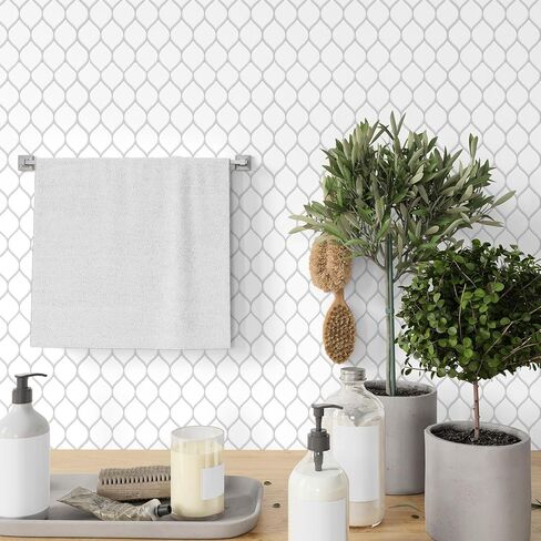 20 Sheets Glossy Peel and Stick Kitchen Backsplash Tile Stickers Self Adhesive Stick on Subway Tile 12" x 6" Bathroom Splashback Water Heat Resistant 3D Wall Tiles Leaf White Stone in Saudi Arabia