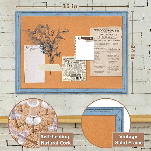 لوحة إعلانات لوحة الفلين - 4 أفكار مقاس 24 × 18 بوصة لوحة مذكرة الفلين مع إطار خشبي أبيض طراز عتيق للعرض وتنظيم المنزل والمكتب والمطبخ، 10 دبابيس دفع in Kuwait