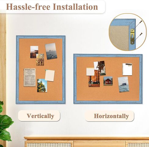 لوحة إعلانات لوحة الفلين - 4 أفكار مقاس 24 × 18 بوصة لوحة مذكرة الفلين مع إطار خشبي أبيض طراز عتيق للعرض وتنظيم المنزل والمكتب والمطبخ، 10 دبابيس دفع in Kuwait