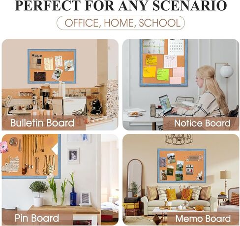 لوحة إعلانات لوحة الفلين - 4 أفكار مقاس 24 × 18 بوصة لوحة مذكرة الفلين مع إطار خشبي أبيض طراز عتيق للعرض وتنظيم المنزل والمكتب والمطبخ، 10 دبابيس دفع in Kuwait