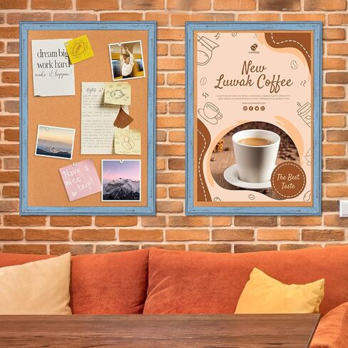 لوحة إعلانات لوحة الفلين - 4 أفكار مقاس 24 × 18 بوصة لوحة مذكرة الفلين مع إطار خشبي أبيض طراز عتيق للعرض وتنظيم المنزل والمكتب والمطبخ، 10 دبابيس دفع in Kuwait