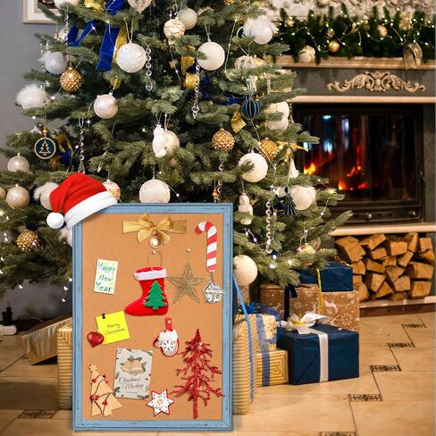 لوحة إعلانات لوحة الفلين - 4 أفكار مقاس 24 × 18 بوصة لوحة مذكرة الفلين مع إطار خشبي أبيض طراز عتيق للعرض وتنظيم المنزل والمكتب والمطبخ، 10 دبابيس دفع in Kuwait