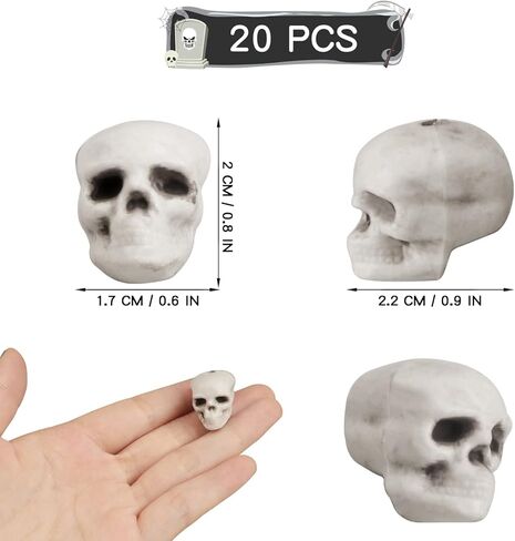 20 قطعة من جماجم الهالوين ذات مظهر واقعي، رؤوس جماجم صغيرة مخيفة للهالوين هيكل عظمي بشري جمجمة رأس جمجمة بلاستيكية لحفلات الهالوين ديكور طاولة المقبرة، منزل مسكون، لوازم صور الدعامة in Kuwait