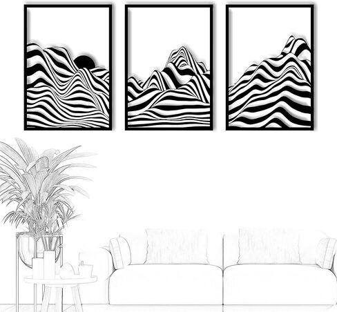 ZNZAPO 3 Pcs Metal Mountain Wall Art Abstract Line Wall Decor Modern Minimalist Wall Art Sculptures for Living Room Home Bedroom Office in Saudi Arabia