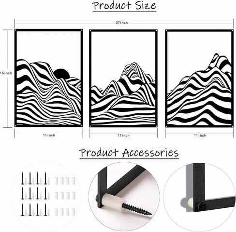 ZNZAPO 3 Pcs Metal Mountain Wall Art Abstract Line Wall Decor Modern Minimalist Wall Art Sculptures for Living Room Home Bedroom Office in Saudi Arabia