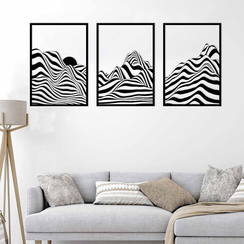 ZNZAPO 3 Pcs Metal Mountain Wall Art Abstract Line Wall Decor Modern Minimalist Wall Art Sculptures for Living Room Home Bedroom Office in Saudi Arabia