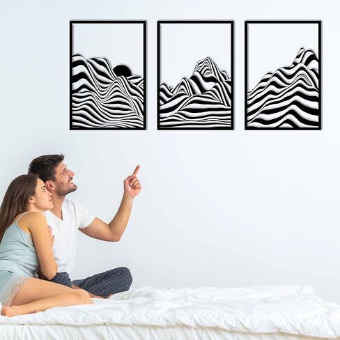 ZNZAPO 3 Pcs Metal Mountain Wall Art Abstract Line Wall Decor Modern Minimalist Wall Art Sculptures for Living Room Home Bedroom Office in Saudi Arabia